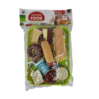 Set juego infantil armable de comida rápida con bandeja diseño baguette y postres tableware food / wt3750