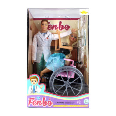 Muñeca tipo barbie con doctor de juguete, silla de ruedas y accesorios en forma de instrumentos médicos / fenbo / fb099-1