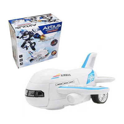 Avión de juguete tipo transformer con rotación, luz y sonido / Airbus deformation robot / kj212361
