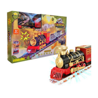 Pista armable de juguete + tren lanzador de spray con transportador de dinosaurios, 552cm / trains kq213060