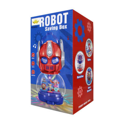 Robot alcancía de juguete con rotación, sistema de engranajes, luz y sonido / robot saving box / zr180-3