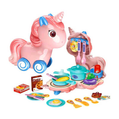 Bolso de plástico con forma de unicornio + juguetes tipo comida y utensilios, 30pzas / kt243357
