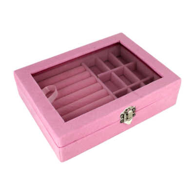 Mini estuche joyero de tela terciopelo con compartimentos, variedad de colores / ln56-z31
