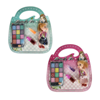 Juego de maquillaje infantil de juguete con paleta de sombras, brillos y muñeca, variedad de colores / butterfly set / zf-0866