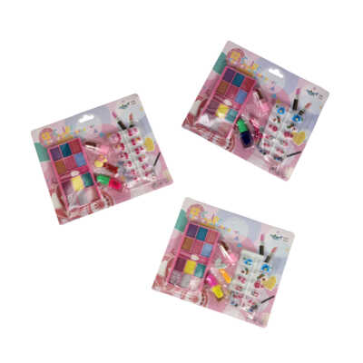 Blíster de maquillaje infantil de juguete con paleta de sombras y unas postizas, variedad de diseños / 12 color eyeshadow makeup set / lc-d0045