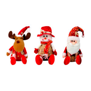 Adorno tipo peluche afelpado en forma de los personajes navideños, reno, muñeco de nieve y santa con ropa de adornos metálicos 30cm / sd-3876
