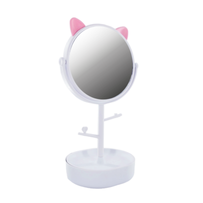 Espejo redondo para maquillaje en forma de gato con base multifuncional tipo alhajero y percheros / zy-301a