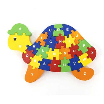Rompecabezas didáctico de madera para niños con el abecedario, los números y diseño de tortuga / 12370