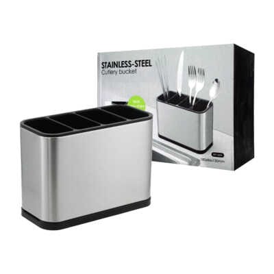 Organizador multifuncional para cubiertos de cocina con 4 compartimentos de acero inoxidable / cutlery bucket