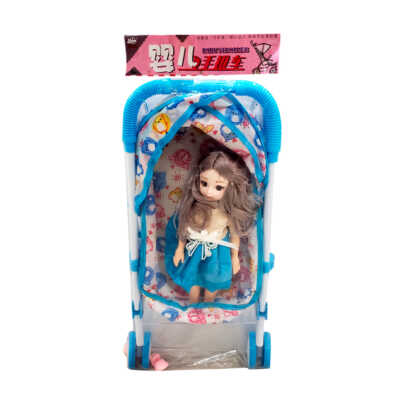 Carriola plegable de juguete metálica con diseño de animales + muñeca ojos grandes kawaii baby stroller yilex / 136-1
