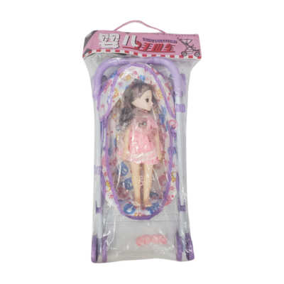 Carriola metálica de juguete plegable con estampado de animales y muñeca articulada con accesorios / baby stroller / 136-2