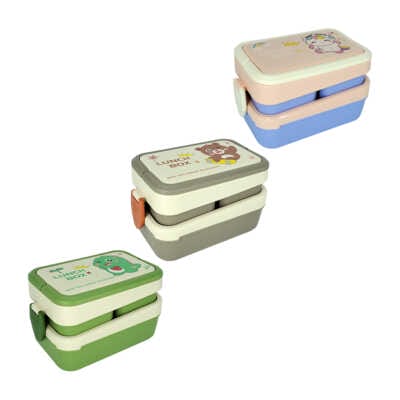 Tupper rectangular lunch box de plástico con 3 compartimentos y 2 cubiertos, variedad de modelos / 22-cf-16