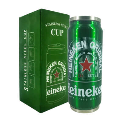 Termo de aluminio en forma de lata cerveza con popote y capacidad de 500ml, variedad de diseños / stainless steel cup / 24-termo-013 / bz832