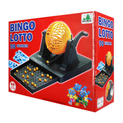 Juego tradicional de mesa pequeño bingo lotto de 90 números y 48 cartas diseño de color naranja con negro / 8029b
