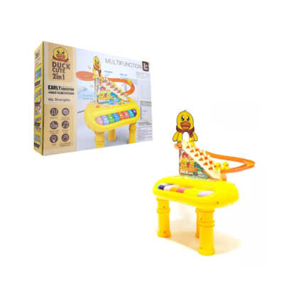 Juguete 2 en 1 de estimulación temprana con mini piano de luz, sonido y 3 patitos escaladores / duck cute multifunction
