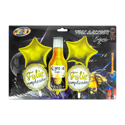 Juego de 5 globos metálicos con diseño de cerveza y feliz cumpleaños / bq458
