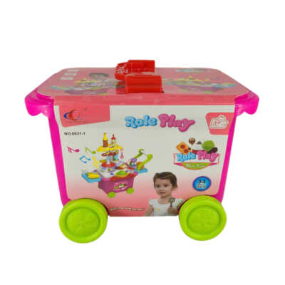 Caja con rueditas 2en1 cocina carrito de juguete + accesorios role play 33pzas, variedad de colores / 6631-1