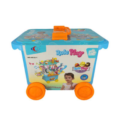 Caja con rueditas 2en1 carrito de helados + accesorios role play 56pzas, variedad de colores / 6632-1