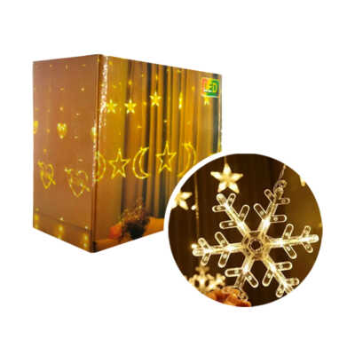 Serie de luces cálidas led navideñas en cascada con 6 copos de nieve y estrellas / cd8527