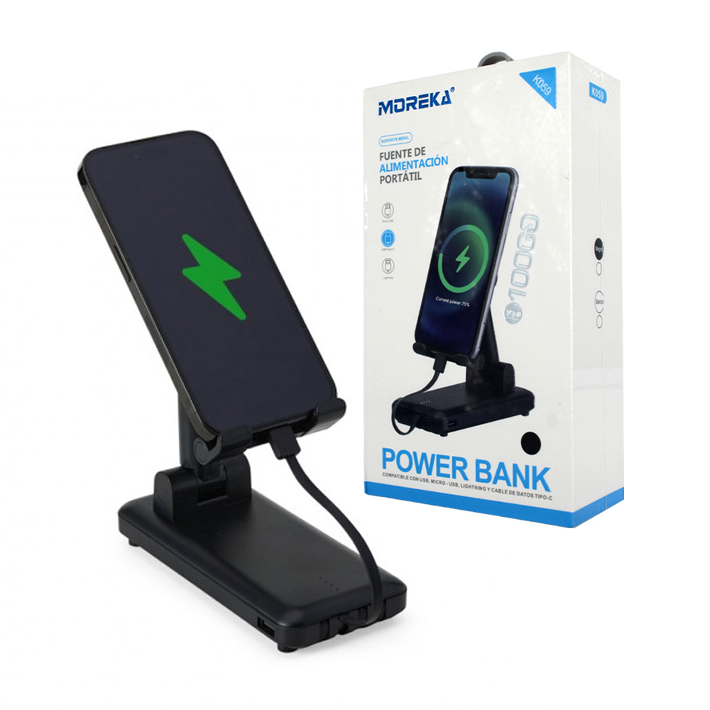 Power bank / batería portátil compacta moreka con soporte para celular,  10000mah / k059 – Joinet