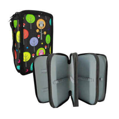 Estuche multifuncional para lápices con 4 compartimentos y estampado de búhos y árboles, variedad de colores / lu6656