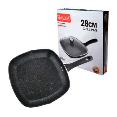 Sartén metálico cuadrado grill pan 28cm con tapa y mango de plástico / hot chef / np-28cm