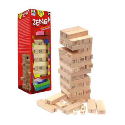 Torre de madera tipo jenga con 54 bloques y dados / yl-29