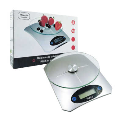 Báscula digital para cocina con base circular de cristal y capacidad de 5kg / 23452084 / dzc-0132
