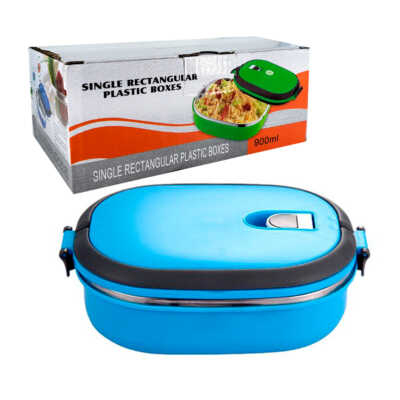 Tupper ovalado rectangular con interior de acero inoxidable 900ml / single rectangular plastic boxes / 457542 / fh1