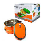 Tupper desmontable de 2 niveles con interior de acero inoxidable 1800ml / double square steel lunch box / 573241