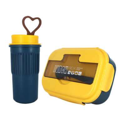 Juego de tupper rectangular con 2 compartimentos + cubiertos y botella, variedad de colores / lunch box