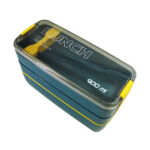 Juego de tupper rectangular con 3 niveles + cubiertos y botella pequeña, variedad de colores / lunch box 900ml