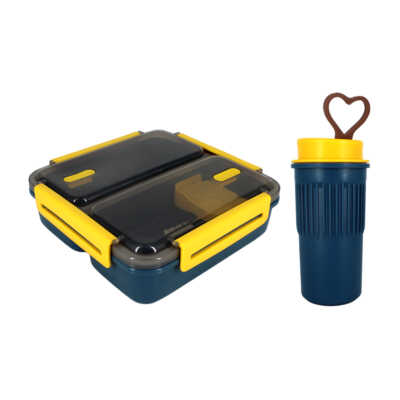 Juego de tupper cuadrado con 2 compartimentos + cubiertos y botella, variedad de colores / 248877