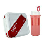 Juego de tupper cuadrado con 3 compartimentos, mini recipiente + cubiertos y botella pequeña, variedad de colores / lunch box yakada 1100ml