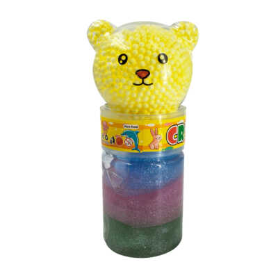 Bote de slime tricolor con figura en forma de cabeza de oso y bolitas de colores / crystal mud / xp-611
