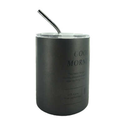Vaso termo de acero inoxidable con popote y capacidad de 10oz / good morning
