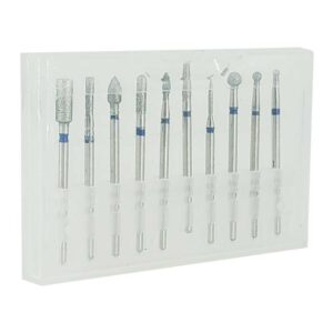Estuche de plástico transparente con 10 cabezales de acero inoxidable para limar uñas / ff0009