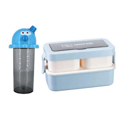 Juego de tupper rectangular con 2 mini recipientes + cubiertos y botella pequeña con tapa de pulpo, variedad de colores / lunch box enjoy