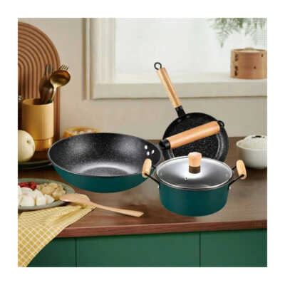 Batería de cocina con 3 pzas, cazuela de 24cm, sartén de 24cm y sartén hondo de 30cm / hotchef / mfs24cm.3