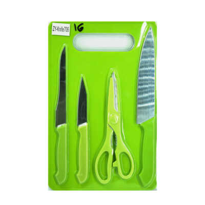 Kit 5 utensilio de cocina, 3 cuchillos, 1 tijeras y 1 tabla para picar / zy-knife706