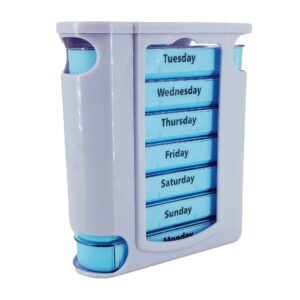 Pastillero semanal con 1 dispensador, 7 compartimentos apilables de 4 veces al día-mañana-noche y antes de acostarse, 11.5x13x4cm / 90176