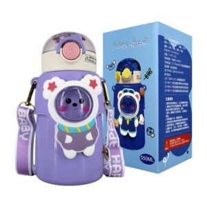 Botella de plástico con diseño de animales astronautas, stickers y correa ajustable 550ml, variedad de modelos
