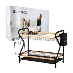 Escurridor de trastes metálico con 2 niveles y recipiente para cubiertos / dish rack / mzy-222