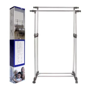 Perchero organizador multifuncional con rueditas y 2 tubos para la ropa con capacidad de 30kg / double-pole / 2203