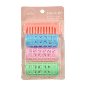 Blíster con 3 rodillos rizadores de cabello + peine plegable de plástico, variedad de colores / aimei make up / k003