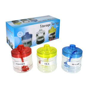 Set con 3 envases de vidrio + tapadera y cuchara de plástico para cocina, variedad de colores / hw52371