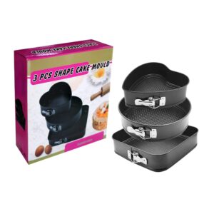 Set con 3 moldes desmontables redondo, corazón y cuadrado para repostería / 129472