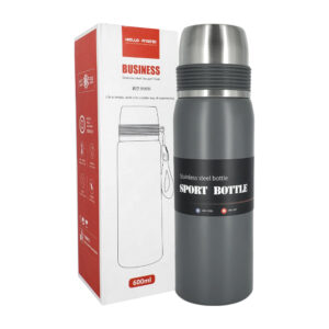 Termo metálico liso de acero inoxidable con correa y capacidad de 600 ml / businnes