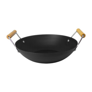 Sartén wok redondo de hierro con asas de madera, 25cm / 218848