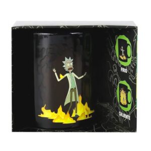 Taza termica edicion limitada de rick and morty con diseño de rick en llamas / mug-rym-02